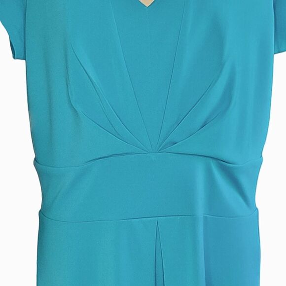 Talbots Turquoise Pleated V-neck Cap Sleeve Dress Size 14 - Picture 6 of 8